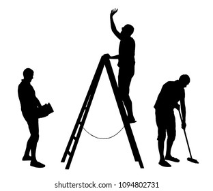 Vector set of domestic housework silhouettes of men figures.