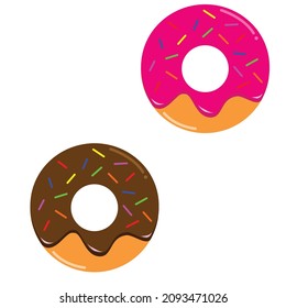 Vector set of donuts isolated on a white background. Donut collection. Sweet icing sugar donuts. break time with strawberry and chocolate donut top view. Illustration for sticker, icon, and web