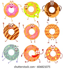 Vector set of donuts. Isolated on white background. Cartoon style. 