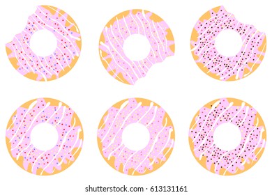 vector set of donuts with pink icing