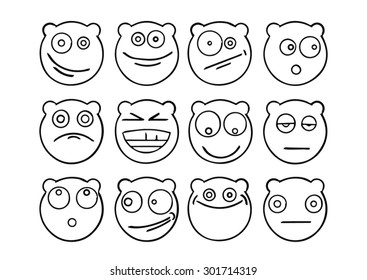 Vector set of doodle bears emoticons.