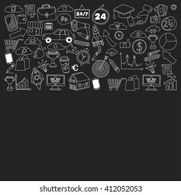 Vector set of doodle business icons on blackboard