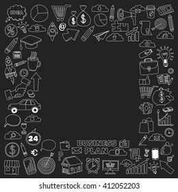 Vector set of doodle business icons on blackboard