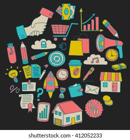 Vector set of doodle business icons