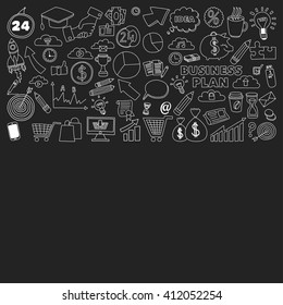 Vector set of doodle business icons on blackboard