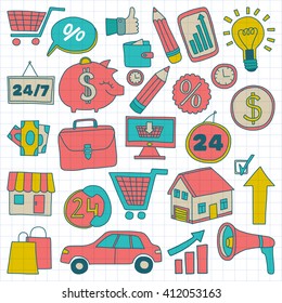 Vector set of doodle business icons