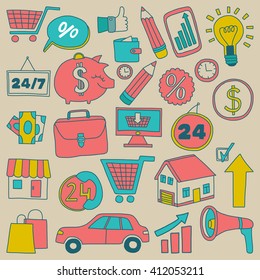 Vector set of doodle business icons