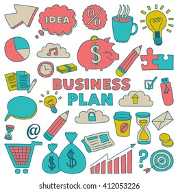 Vector set of doodle business icons