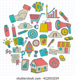 Vector set of doodle business icons