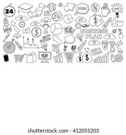 Vector set of doodle business icons on white paper