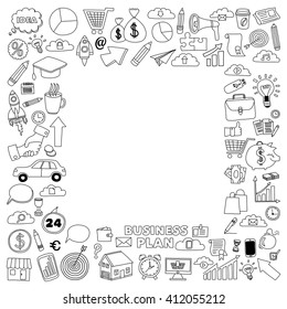 Vector set of doodle business icons on white paper