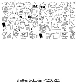 Vector set of doodle business icons on white paper