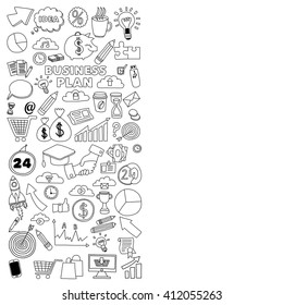 Vector set of doodle business icons on white paper