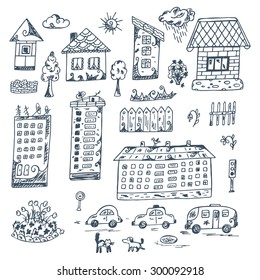 Vector Set of doodle cartoon houses