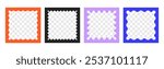 Vector set of doodle colored square frames with scallop edges. Jagged wavy text box with empty transparent space inside. Y2k squiggle photo borders, groovy wiggly mirrors or curvy undulate shapes