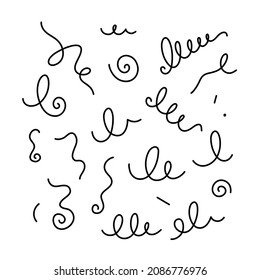 Vector set with doodle confetti ribbons isolated on white.
