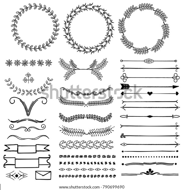 Vector Set Doodle Decorative Symbols Arrow のベクター画像素材