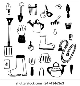 Vector set of doodle elements agriculture garden.