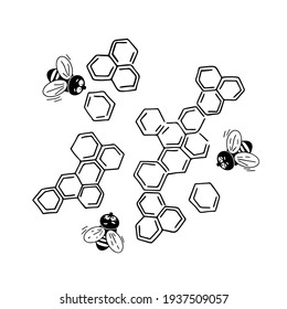 Vector set of doodle elements on a white background. Honey, honeycombs, and bees. Drawing for label design, printing, and decoration.