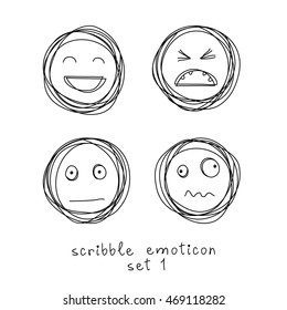 Conjunto vectorial de emoticonos y emoji. Iconos dibujados a mano. Elemento de diseño lineal. Ilustración en blanco y negro para impresión, web