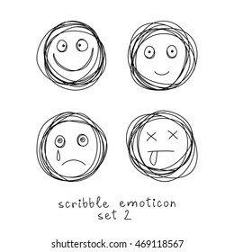 Vector Set Of Doodle Emoticons And Emoji. Hand Drawn Scribble Icons. Cute Linear Design Element. Black And White Illustration For Print, Web