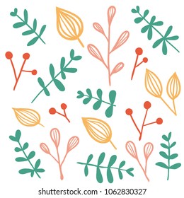Vector set of doodle floral elements. Flower graphic design. Herbs and wild flowers. Hand drawn vector botany set. Modern seasonal decor