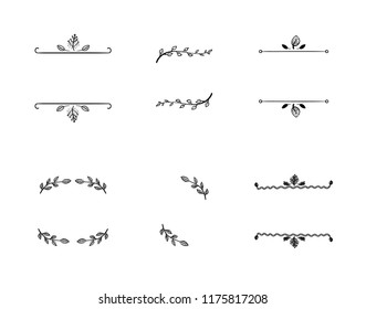 Vector Set of Doodle Floral Frames, Vignettes, Black Lines Isolated on White Background, Decorative Elements.