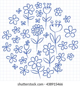 Vector set of doodle flowers