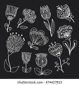 Vector set of doodle flowers. Hand sketched.