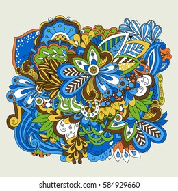 Vector set of doodle flowers. Linear doodle flower set on white