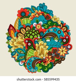Vector set of doodle flowers. Linear doodle flower set on white