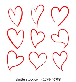 Vector set of doodle hand drawn isolated hearts icons. Design elements
