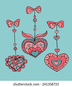 Vector set of doodle hand-drawn hearts for Valentine's day.