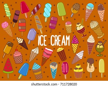 vector set doodle of ice cream. beautiful design for restaurant menu.