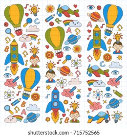 Vector set of doodle icons Notepad checked paper - creativity and inspiration, idea and imagination, innovation and discovery, think outside the box