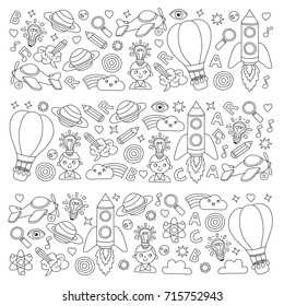 Vector set of doodle icons Notepad checked paper - creativity and inspiration, idea and imagination, innovation and discovery, think outside the box