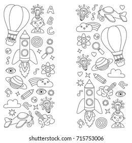 Vector set of doodle icons Notepad checked paper - creativity and inspiration, idea and imagination, innovation and discovery, think outside the box