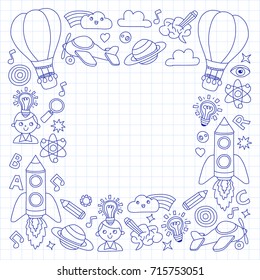 Vector set of doodle icons Notepad checked paper - creativity and inspiration, idea and imagination, innovation and discovery, think outside the box