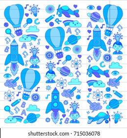 Vector set of doodle icons on following themes - creativity and inspiration, idea and imagination, innovation and discovery, think outside the box
