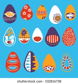 Vector set of doodle ornate funny Easter eggs 