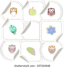 vector Set of doodle owls for funny decoration, such a logo. stickers set