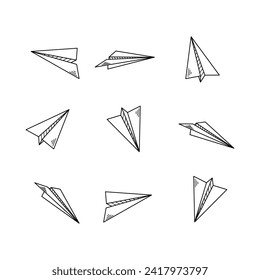 Vector set of doodle paper plane icons. hand drawn paper plane