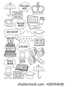 Vector set Doodle patterns and icons English courses Language school