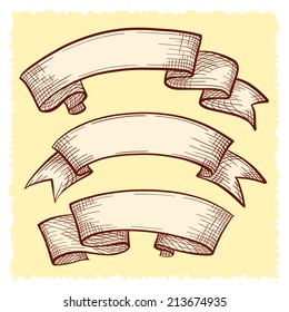 Vector set of doodle scrolls and ribbons