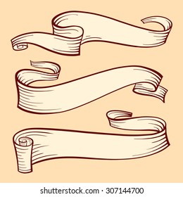 Vector set of doodle scrolls and ribbons