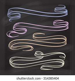Vector set of doodle scrolls and ribbons on the chalkboard