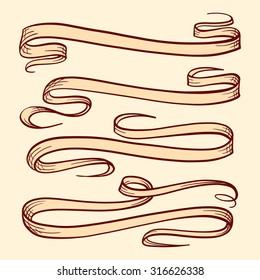 Vector set of doodle scrolls and ribbons