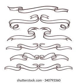 Vector set of doodle scrolls and ribbons