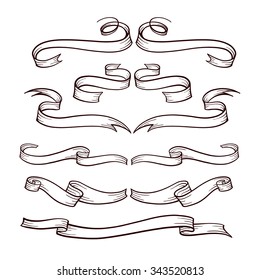 Vector set of doodle scrolls and ribbons