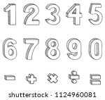 Vector Set of Doodle Sketch Figures and Mathematical Signs. Hand Drawn Arabic Figures From One till Nine.